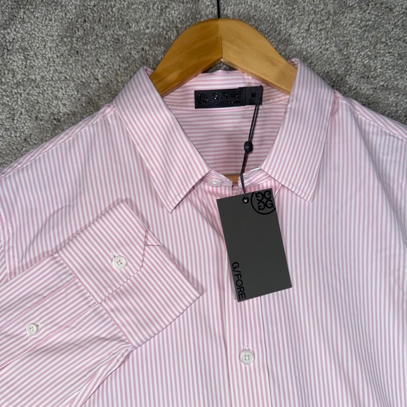 NWT G/FORE Men's Medium Lilac Pink Stripe Skull & Crossbones Button Up Shirt - Picture 2 of 11
